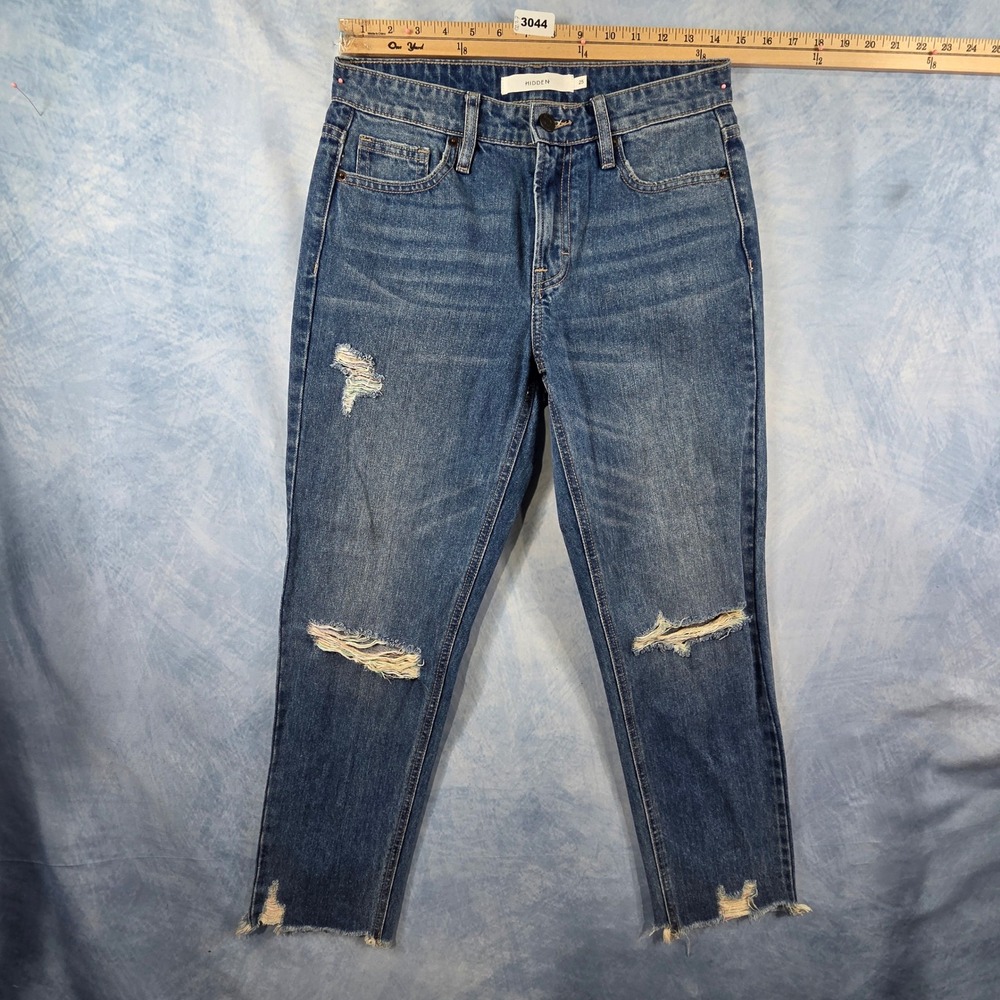 Hidden‎ Jeans Distressed High Rise Mom Jeans Medium Wash Blue Size 25 HD1172BF-M